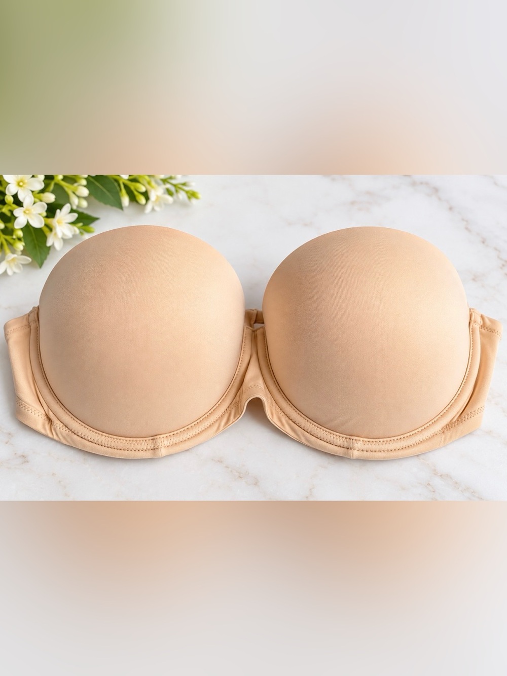 Victoria’s Secret PINK Strapless Bra 38D Nude Beige Molded Underwire Push Up